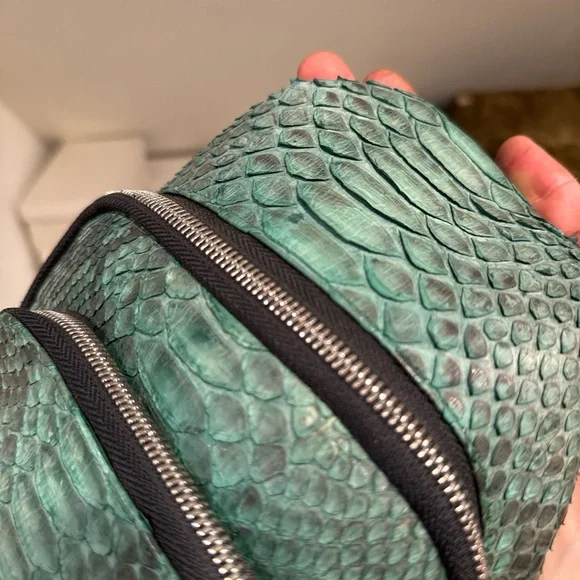 Black and Green Python Leather Men's Bag